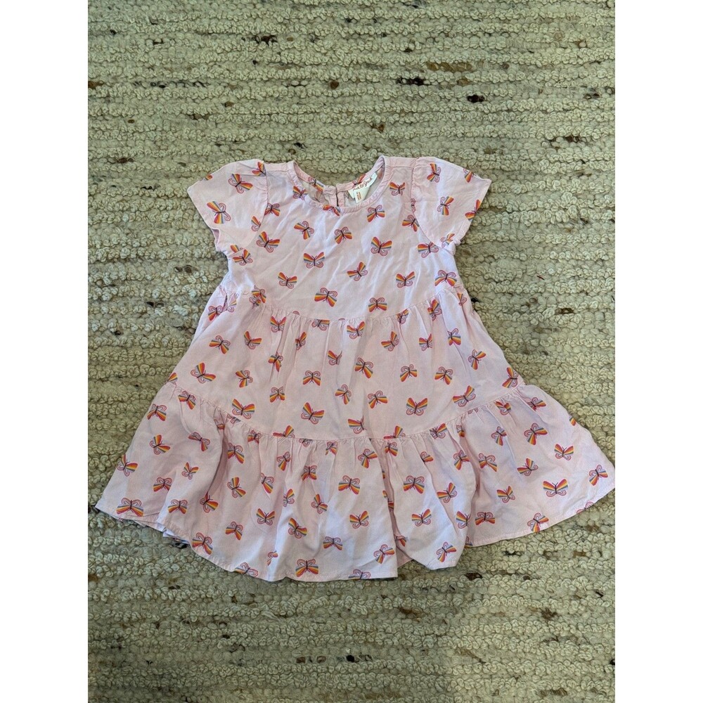 Cat & Jack Girls Pink Rainbow Butterfly Tiered Dress Size 3T